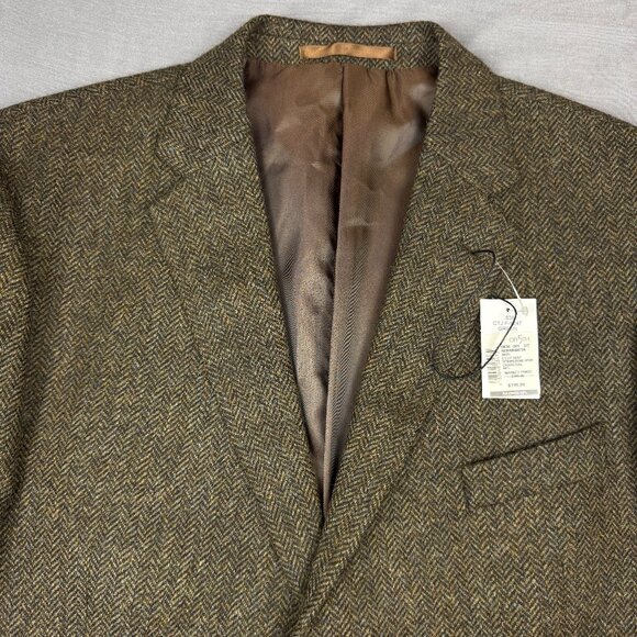 NWT TailorByrd Brown Herringbone Two Button Suit Jacket Blazer Moon Tweed Sz 48L - Picture 1 of 12